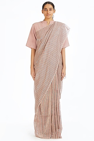 Candy Pink Handwoven Striped Saree by Akaaro