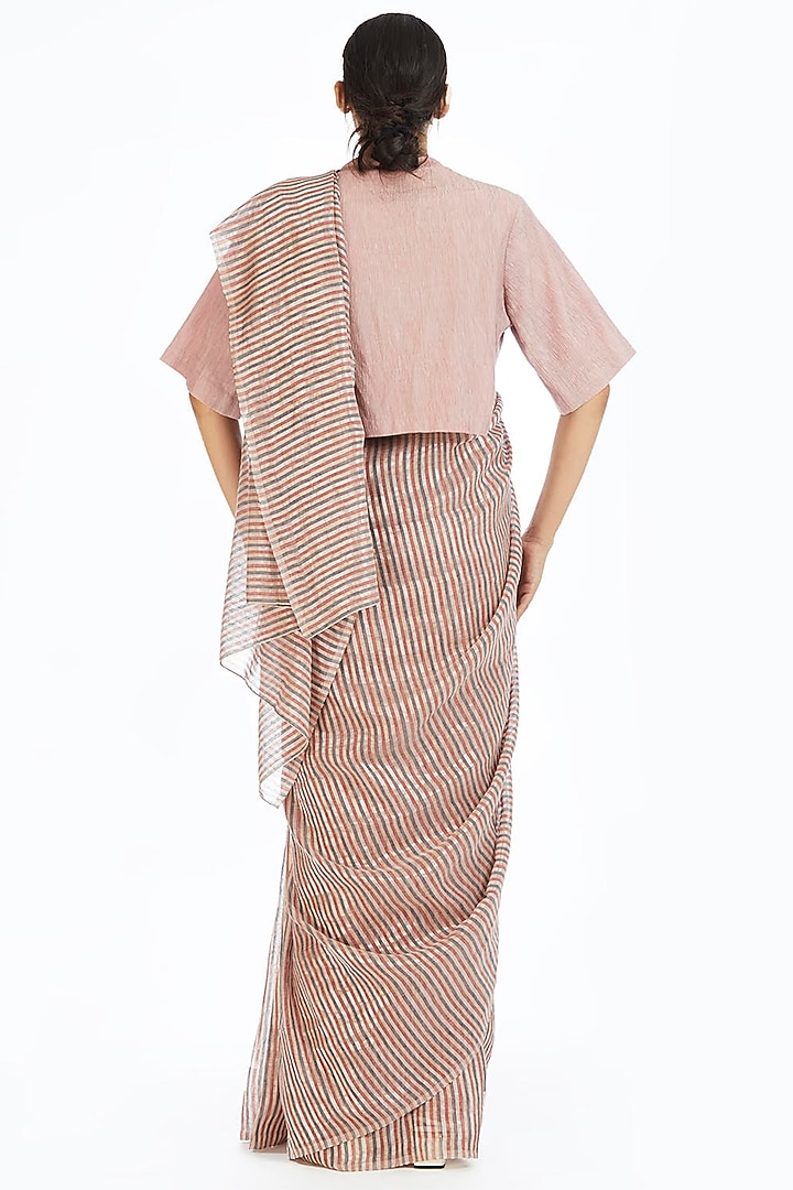 Candy Pink Handwoven Striped Party Wear Saree by Akaaro at Pernia's Pop Up Shop