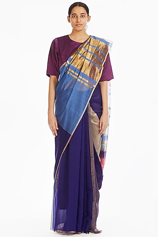 Pink & Purple Handwoven Engineered Saree by Akaaro