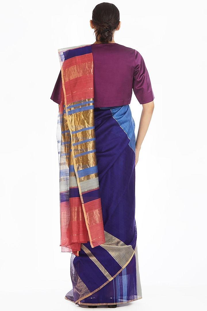Pink & Purple Handwoven Engineered Party Wear Saree by Akaaro at Pernia's Pop Up Shop