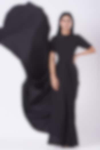 Black Draped Saree Dress by Aakaar