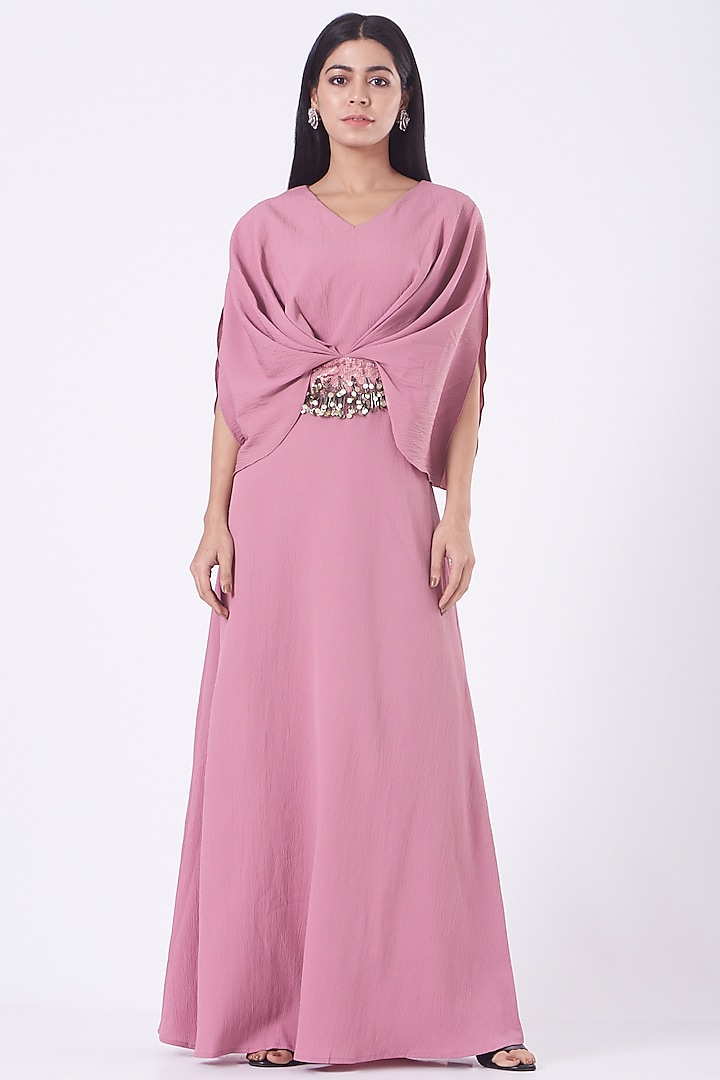 Blush Pink Moss Crepe Maxi Dress by Aakaar