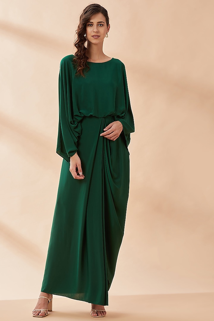 Emerald Green Draped Dress by Aakaar
