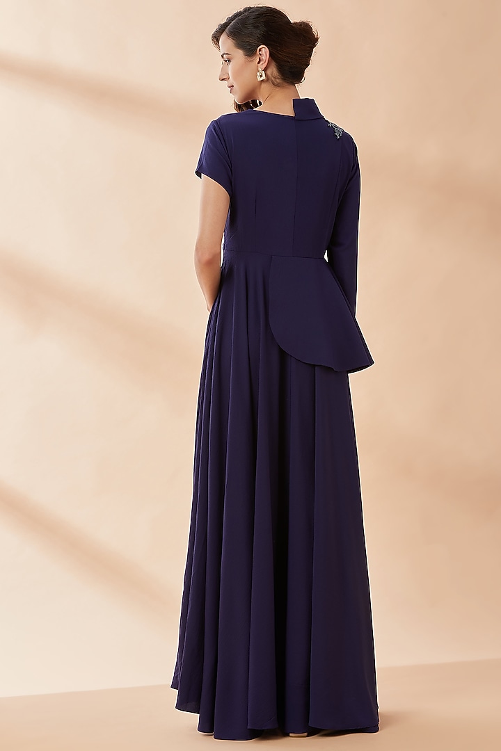 Spectrum Blue Embroidered Blazer Gown by Aakaar at Pernia's Pop Up Shop