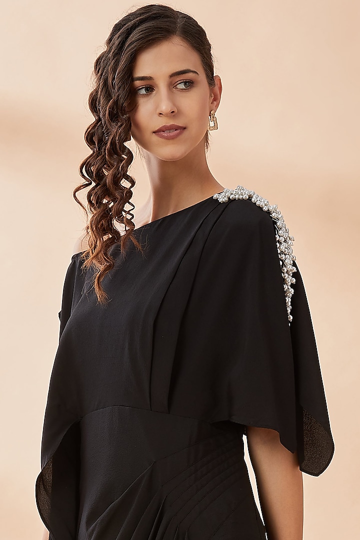 Black Embroidered Summer Dress by Aakaar at Pernia's Pop Up Shop