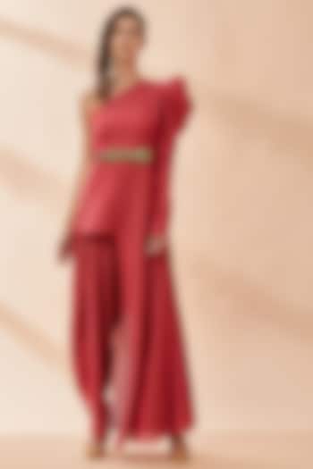 Faded Red Embroidered Co-Ord Set by Aakaar
