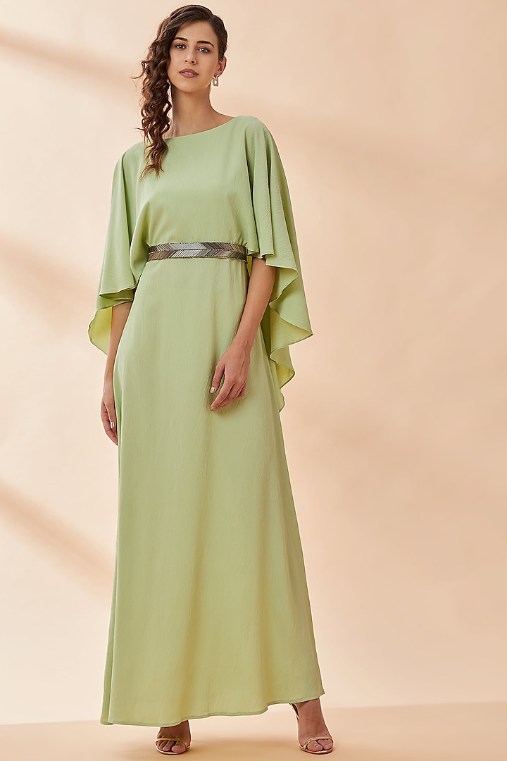 Light Green Delta Crepe Maxi Dress by Aakaar