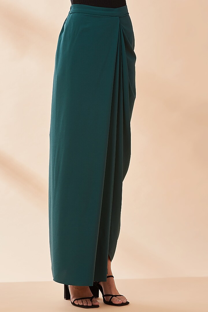 Bottle Green Pre-Pleated Draped Skirt by Aakaar at Pernia's Pop Up Shop