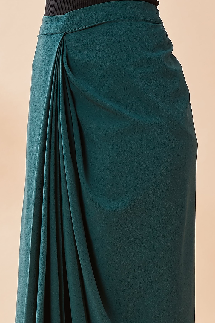 Bottle Green Pre-Pleated Draped Skirt by Aakaar at Pernia's Pop Up Shop