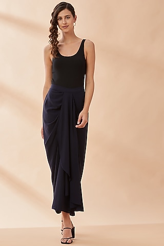 Spectrum Blue Moss Crepe Skirt by Aakaar