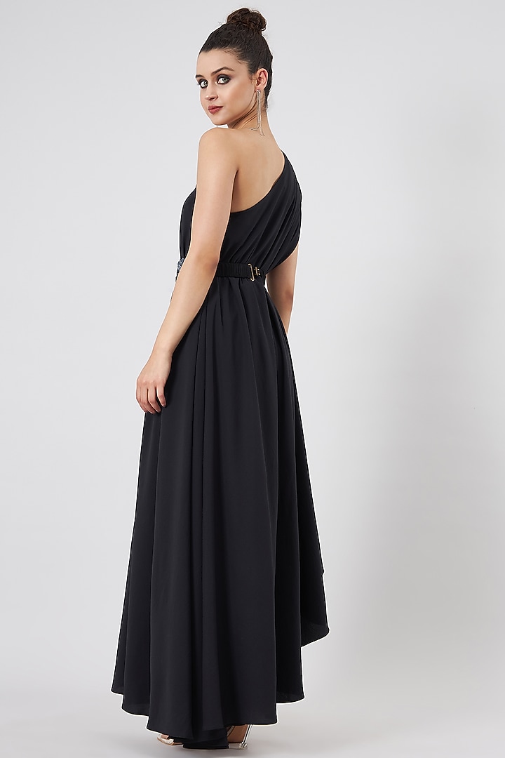 Black Moss Crepe One-Shoulder Summer Dress by Aakaar at Pernia's Pop Up Shop