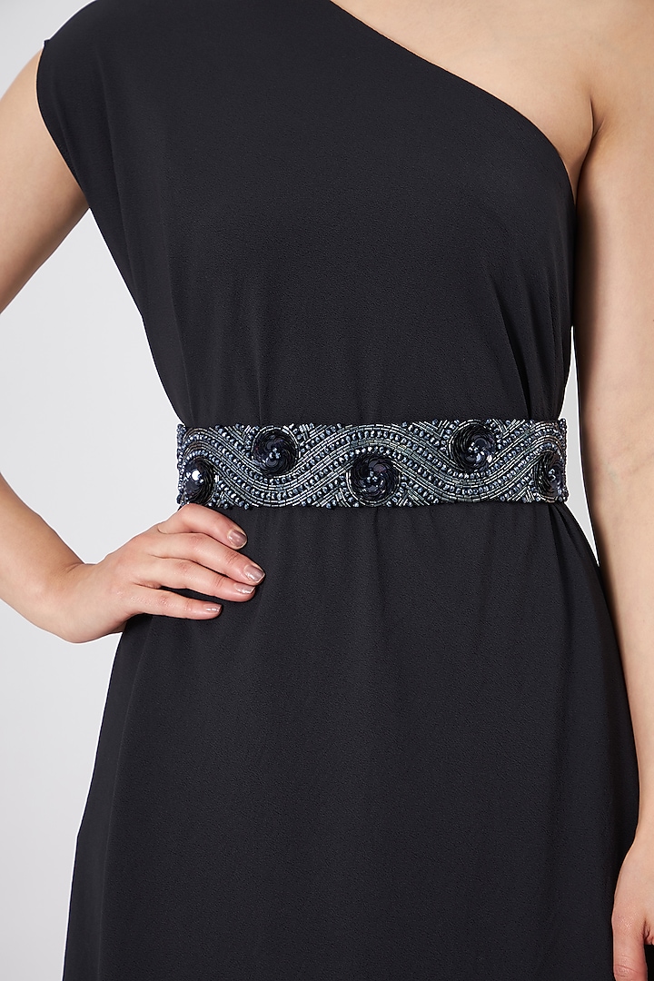 Black Moss Crepe One-Shoulder Summer Dress by Aakaar at Pernia's Pop Up Shop