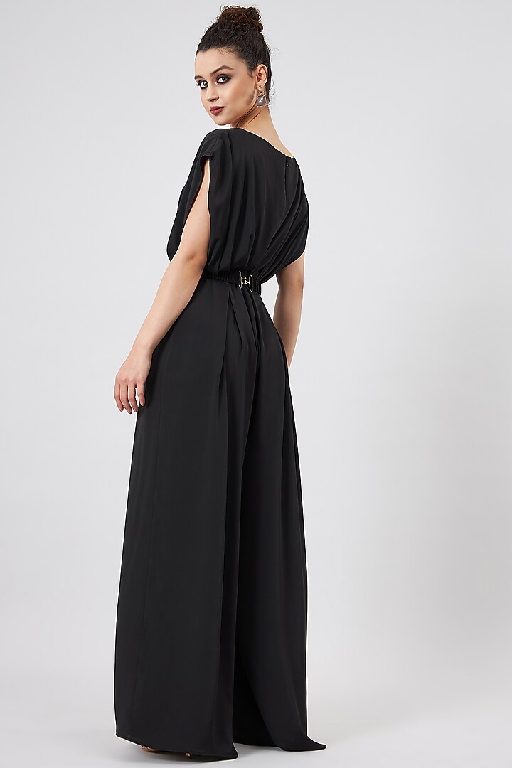 Black Silk Crepe Jumpsuit by Aakaar at Pernia's Pop Up Shop