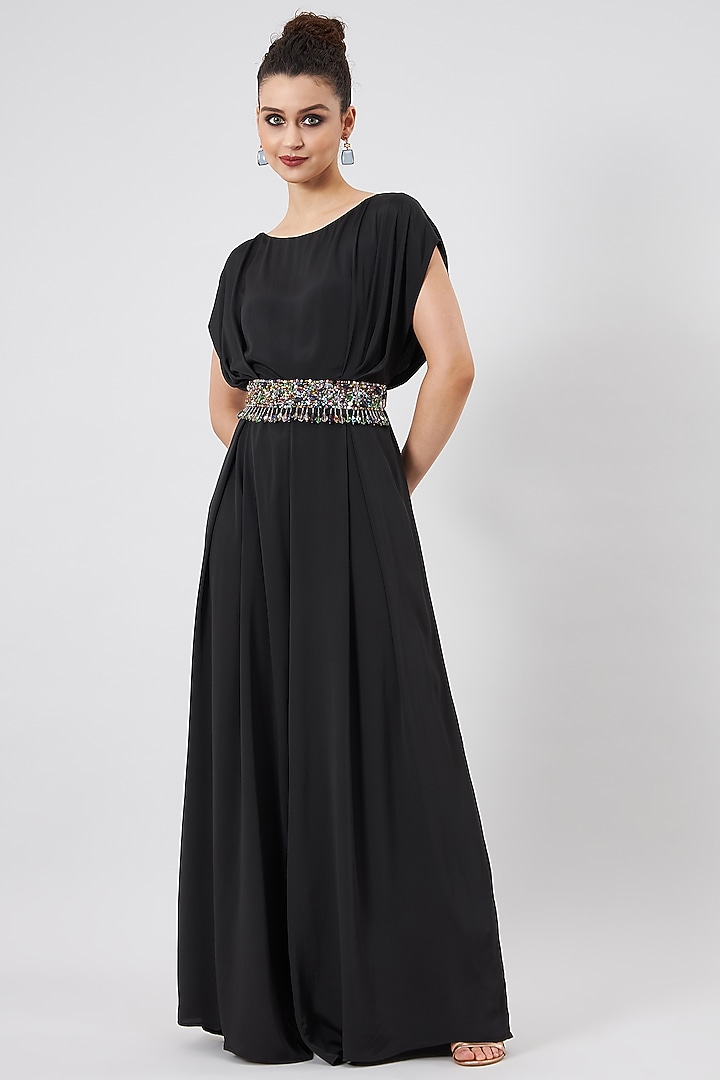 Black Silk Crepe Jumpsuit by Aakaar at Pernia's Pop Up Shop