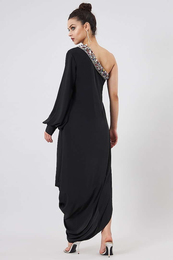 Black Silk Crepe Draped Summer Dress by Aakaar at Pernia's Pop Up Shop