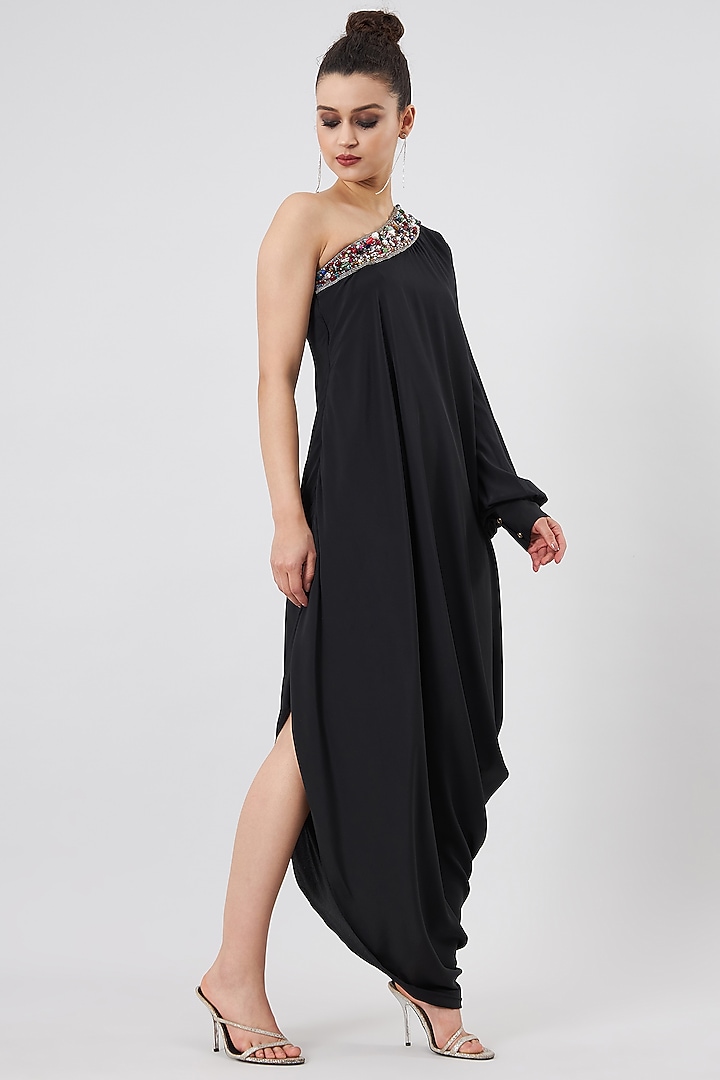 Black Silk Crepe Draped Summer Dress by Aakaar at Pernia's Pop Up Shop