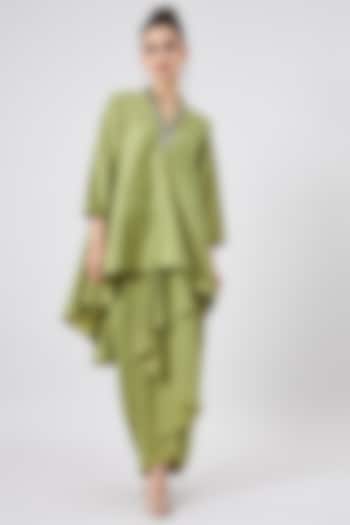 Lime Green Cotton Silk Skirt Set by Aakaar