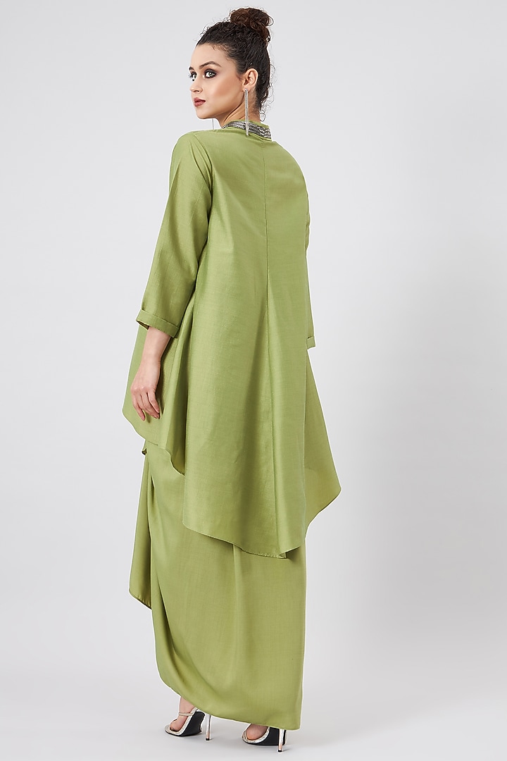 Lime Green Cotton Silk Skirt Set by Aakaar at Pernia's Pop Up Shop