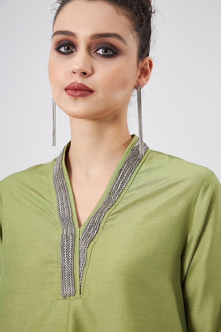 Lime Green Cotton Silk Skirt Set by Aakaar at Pernia's Pop Up Shop