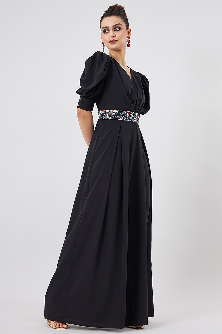 Black Silk Crepe Jumpsuit by Aakaar at Pernia's Pop Up Shop