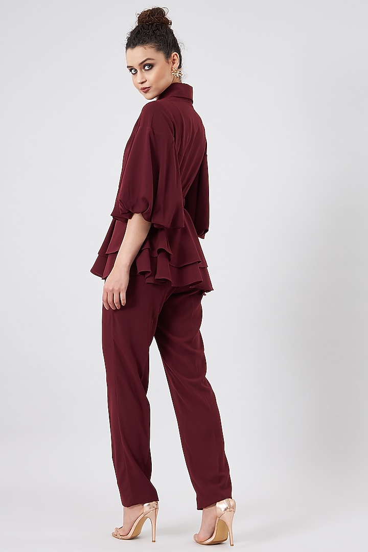 Wine Moss Crepe Co-Ord Set by Aakaar at Pernia's Pop Up Shop