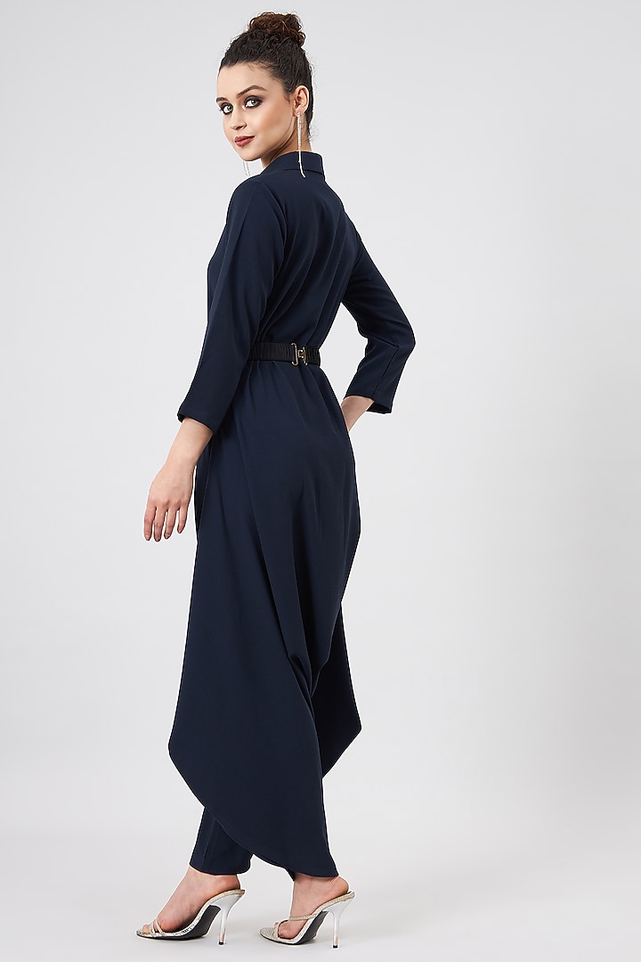 Navy Blue Moss Crepe Jumpsuit by Aakaar at Pernia's Pop Up Shop
