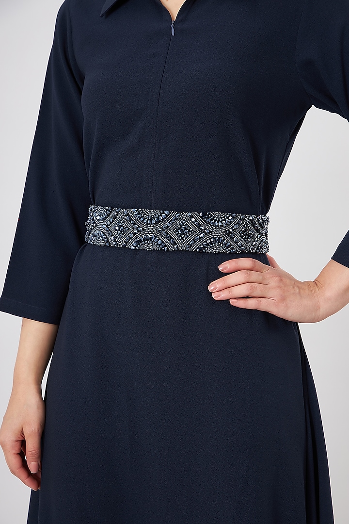 Navy Blue Moss Crepe Jumpsuit by Aakaar at Pernia's Pop Up Shop