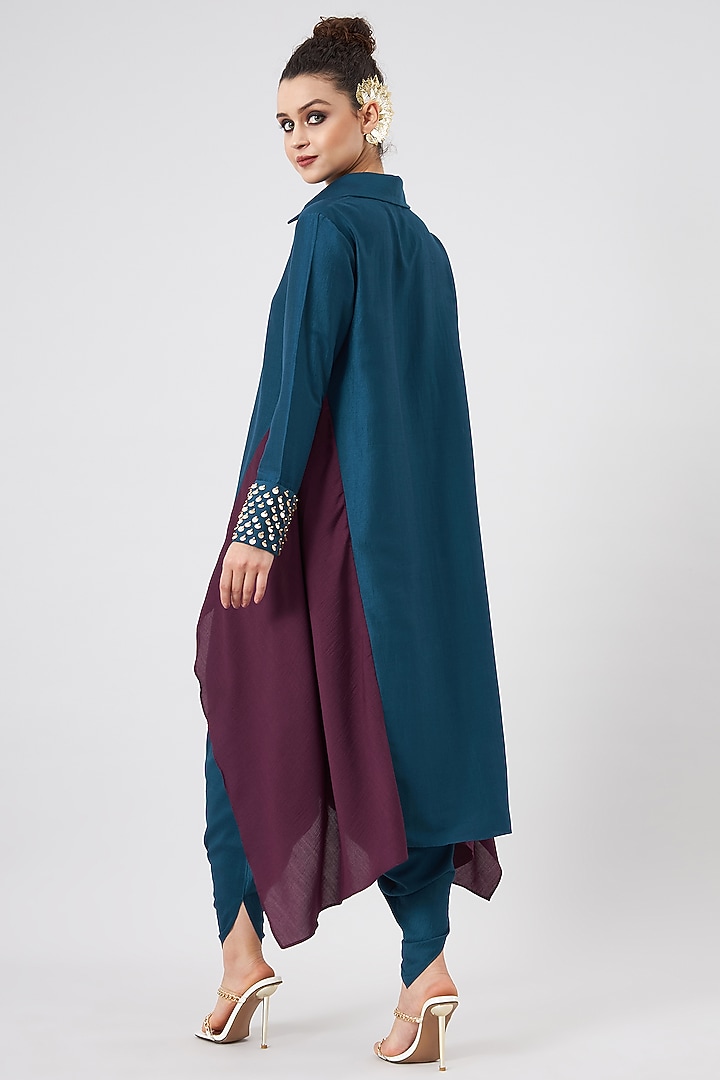 Teal Cotton Silk Embellished Kurta Set by Aakaar at Pernia's Pop Up Shop