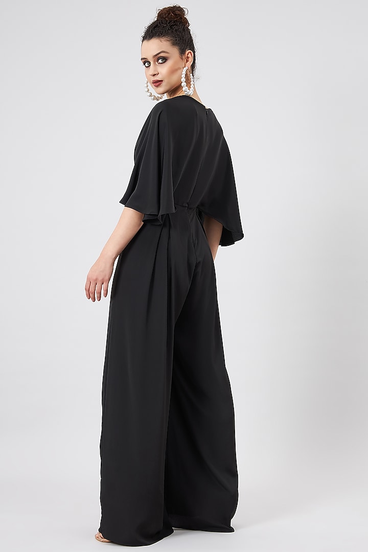 Black Silk Crepe Pleated Jumpsuit by Aakaar at Pernia's Pop Up Shop