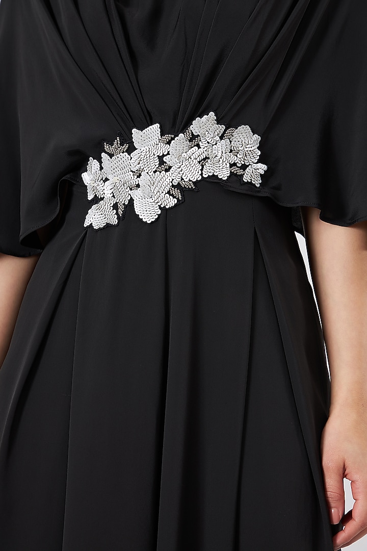 Black Silk Crepe Pleated Jumpsuit by Aakaar at Pernia's Pop Up Shop