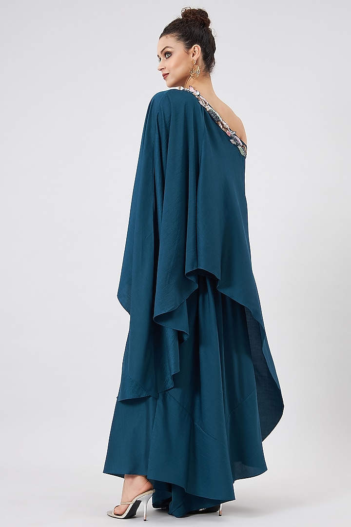 Teal Cotton Silk Embellished Kurta Set by Aakaar at Pernia's Pop Up Shop