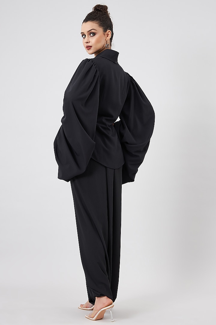 Black Moss Crepe Skirt Set by Aakaar at Pernia's Pop Up Shop