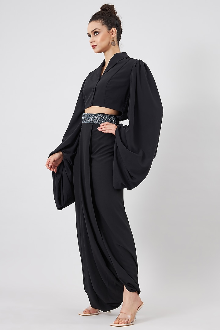 Black Moss Crepe Skirt Set by Aakaar at Pernia's Pop Up Shop