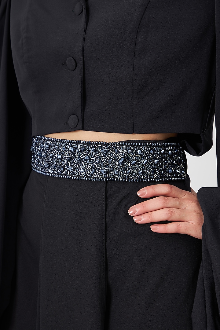 Black Moss Crepe Skirt Set by Aakaar at Pernia's Pop Up Shop