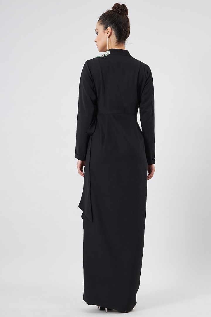Black Moss Crepe Embellished Wrap Summer Dress by Aakaar at Pernia's Pop Up Shop