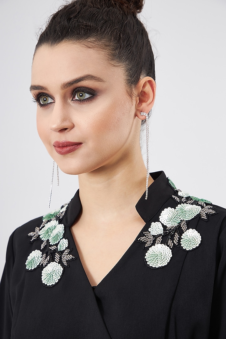 Black Moss Crepe Embellished Wrap Summer Dress by Aakaar at Pernia's Pop Up Shop