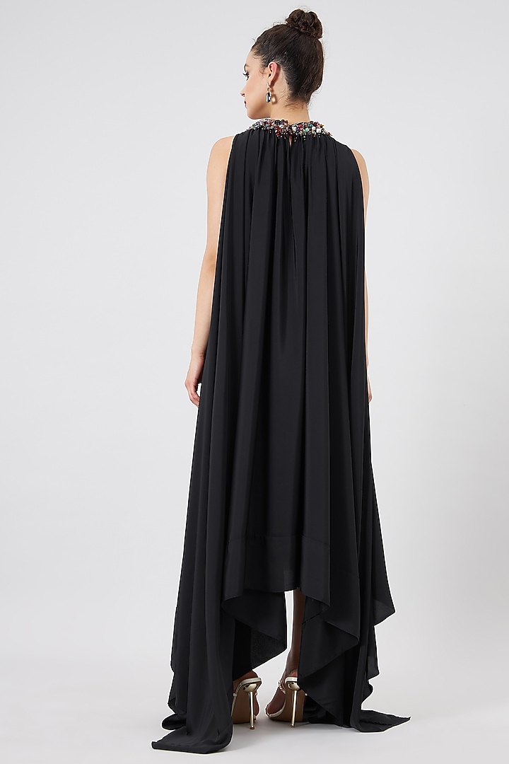 Black Silk Crepe Embroidered Handkerchief Vacation Dress by Aakaar at Pernia's Pop Up Shop