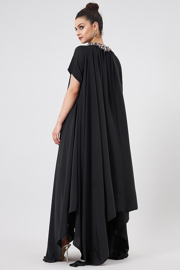 Black Silk Crepe Embroidered Vacation Dress by Aakaar at Pernia's Pop Up Shop