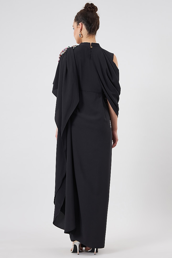 Black Moss Crepe Embellished Summer Dress by Aakaar at Pernia's Pop Up Shop