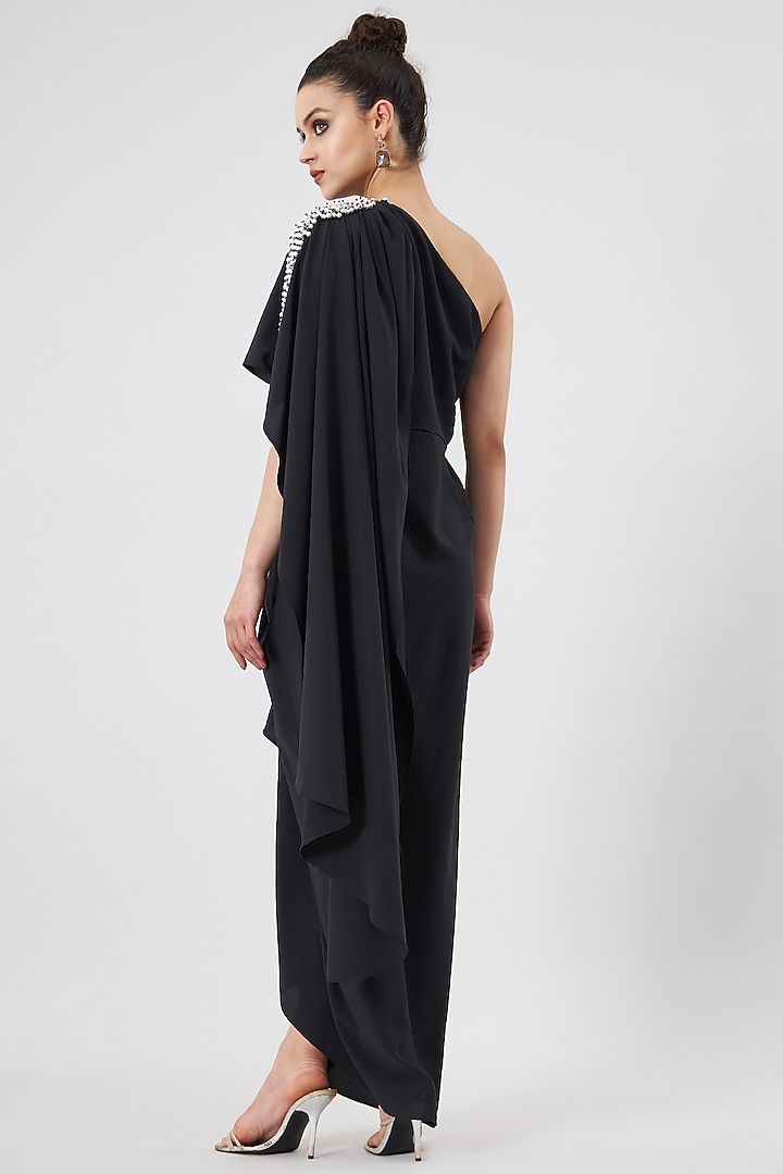 Black Moss Crepe Embellished Summer Dress by Aakaar at Pernia's Pop Up Shop