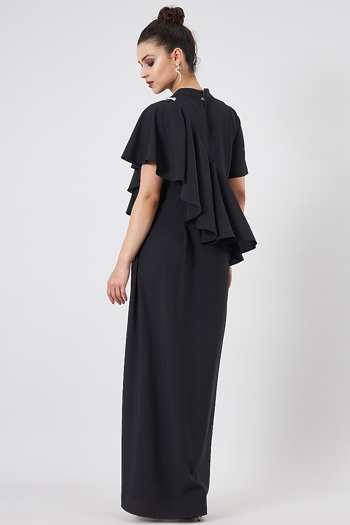 Black Moss Crepe Embellished Summer Dress by Aakaar at Pernia's Pop Up Shop