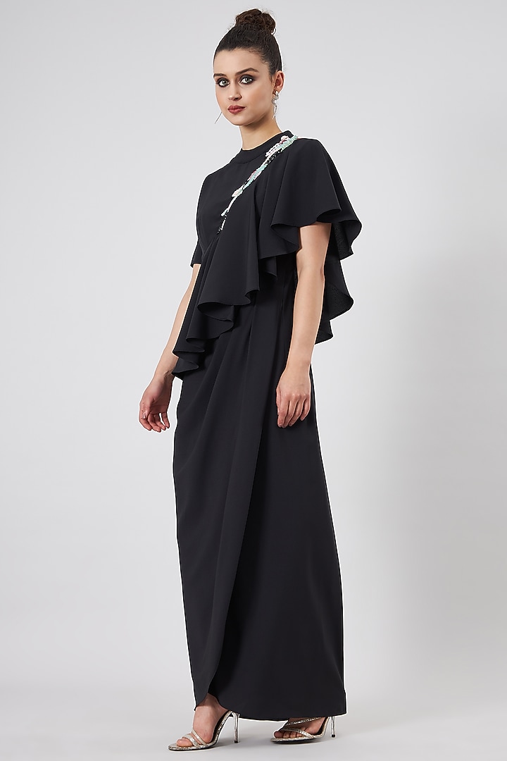Black Moss Crepe Embellished Summer Dress by Aakaar at Pernia's Pop Up Shop