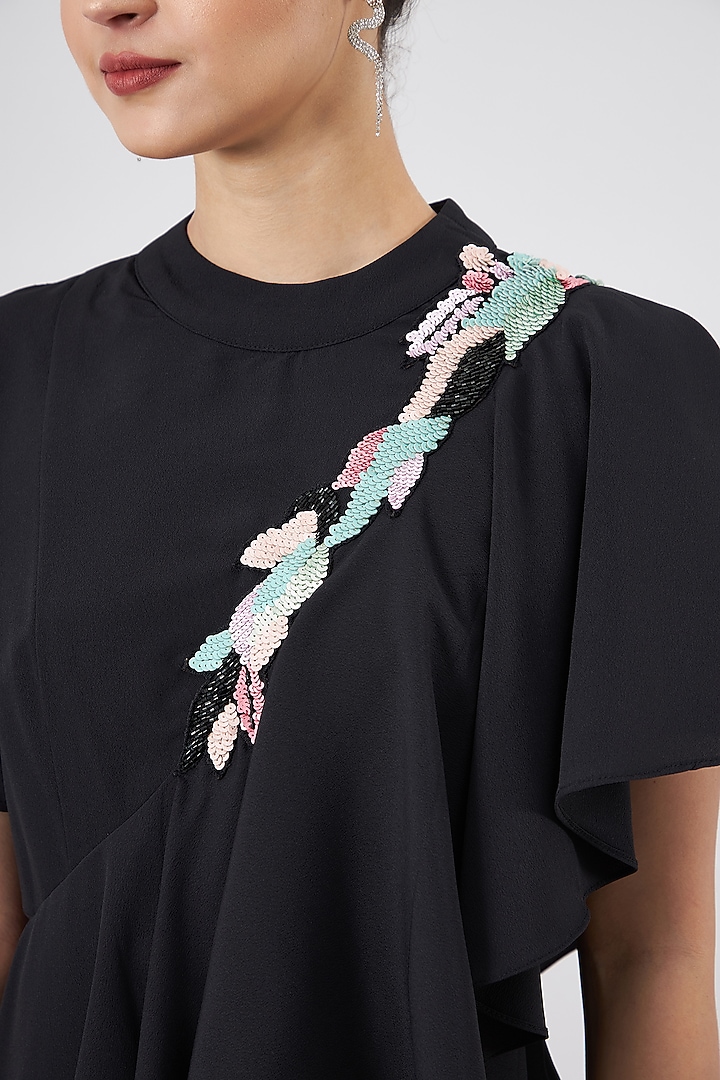 Black Moss Crepe Embellished Summer Dress by Aakaar at Pernia's Pop Up Shop