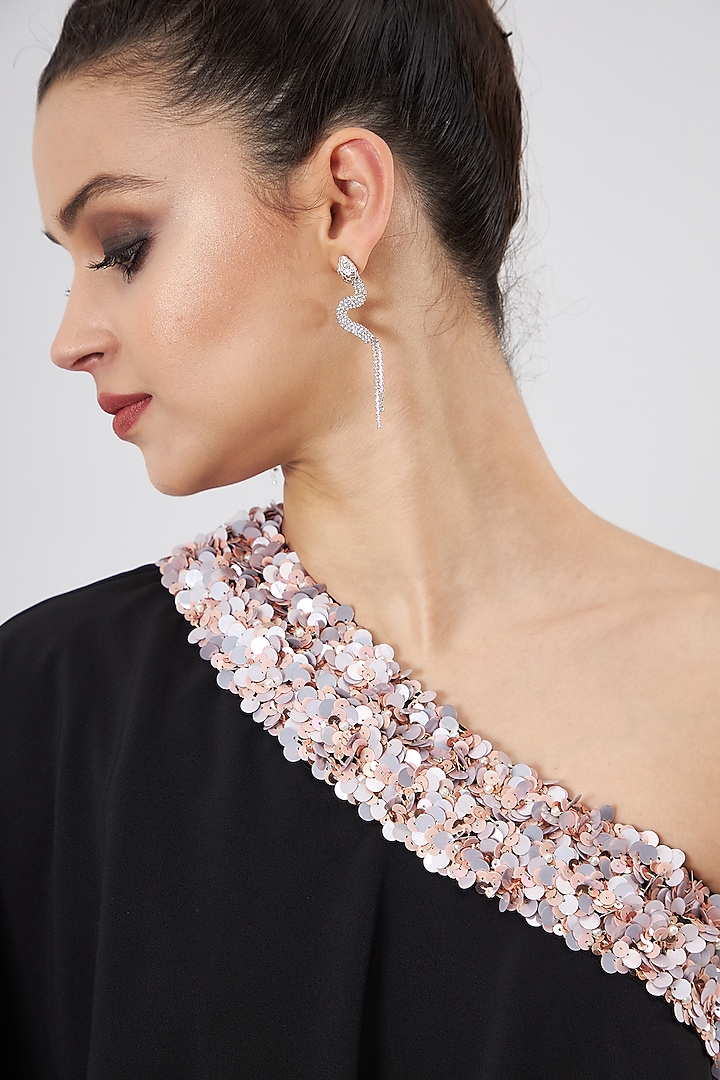 Black Moss Crepe Embellished Summer Dress by Aakaar at Pernia's Pop Up Shop