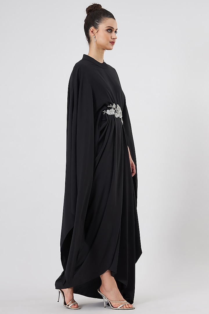 Black Moss Crepe Embellished Summer Dress by Aakaar at Pernia's Pop Up Shop