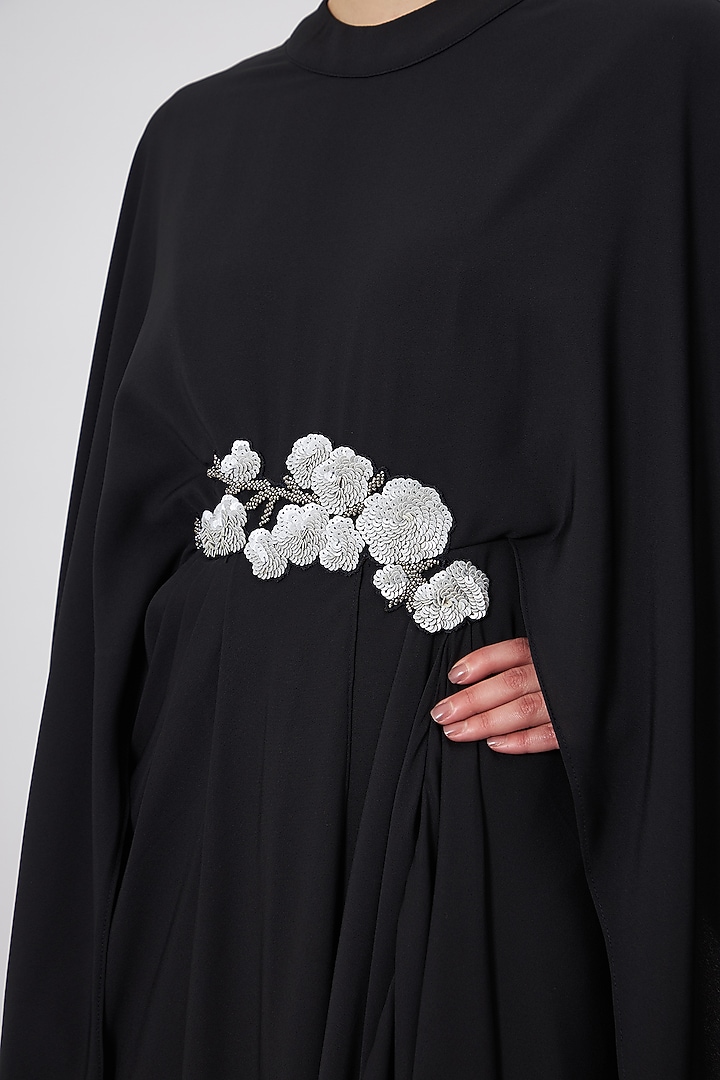 Black Moss Crepe Embellished Summer Dress by Aakaar at Pernia's Pop Up Shop
