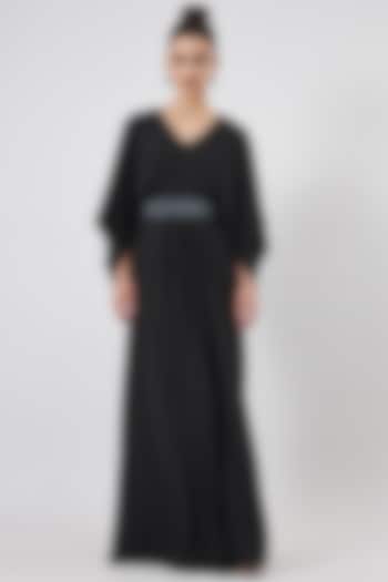 Black Silk Crepe Pleated Dress by Aakaar