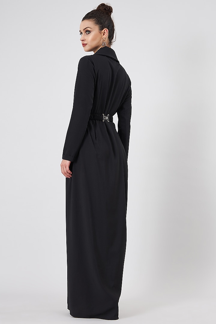 Black Moss Crepe Draped Summer Dress by Aakaar at Pernia's Pop Up Shop