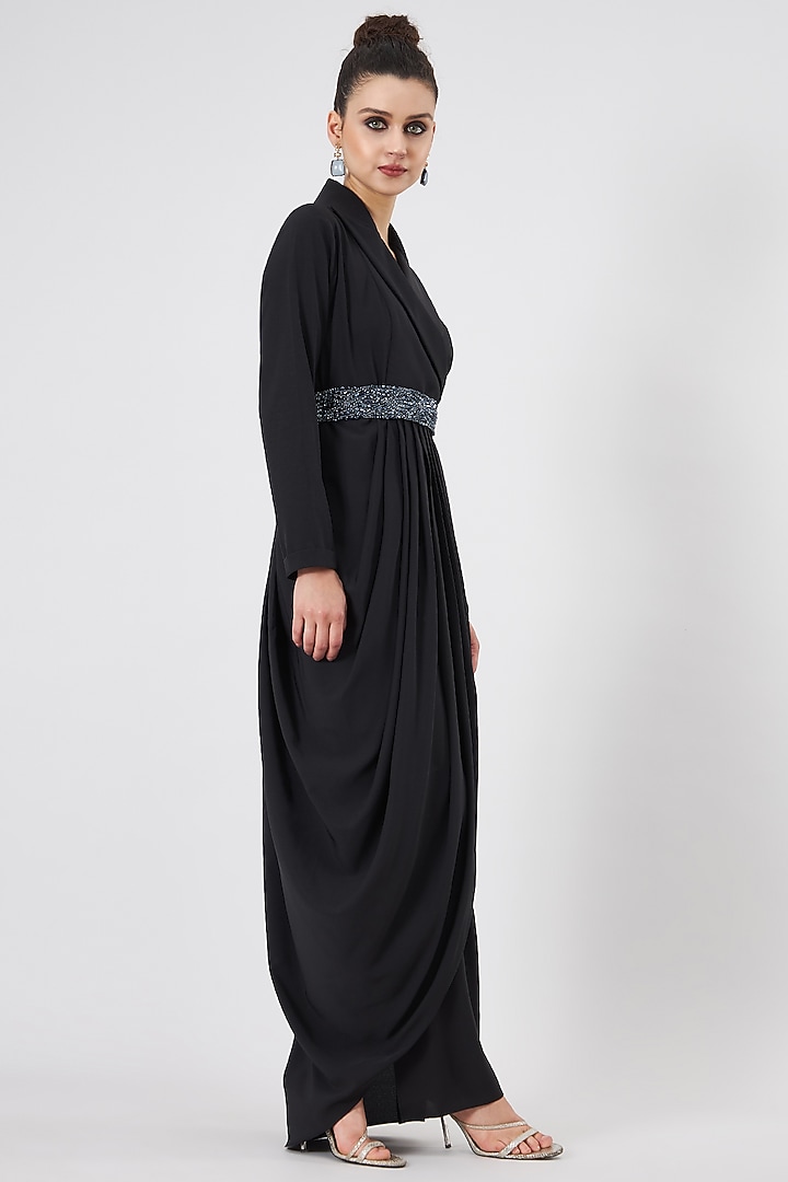 Black Moss Crepe Draped Summer Dress by Aakaar at Pernia's Pop Up Shop