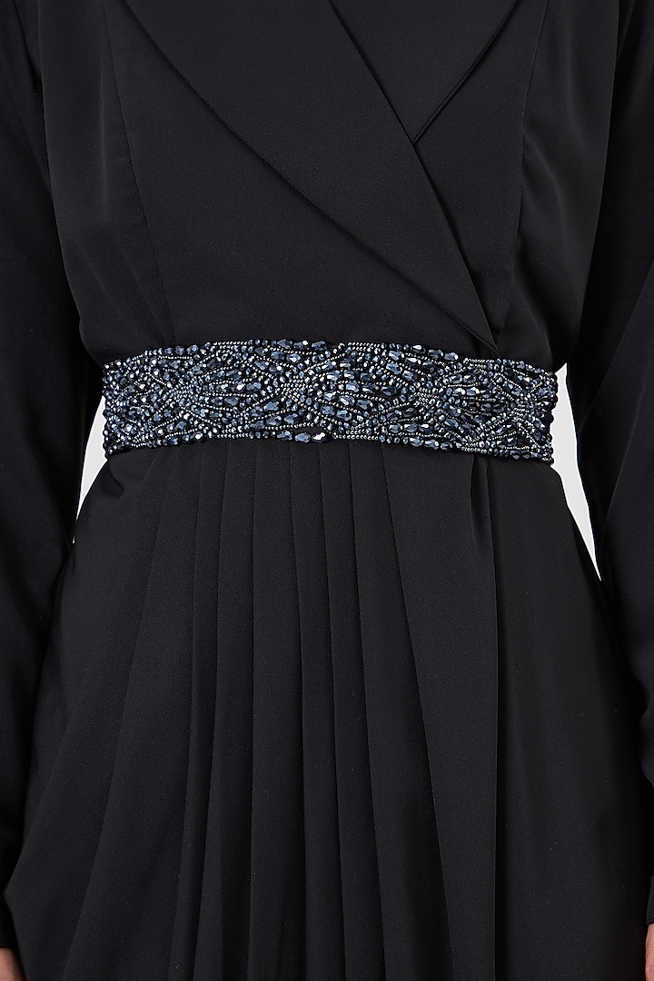 Black Moss Crepe Draped Summer Dress by Aakaar at Pernia's Pop Up Shop